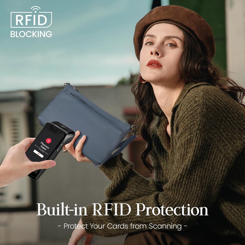 befen Leather Wristlet Wallets for Women, RFID Blocking Small Crossbody