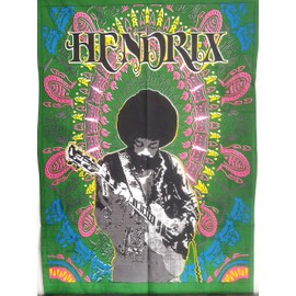 ICC Jimi Hendrix Guitar Poster Wall Hanging Tapestries 30 x 40 Inches Jimmie Hendrix Classic Rock legend Music Tapestry Jimmy Bohemian Decoration Psychedelic Hippie Large Vintage Decor Green