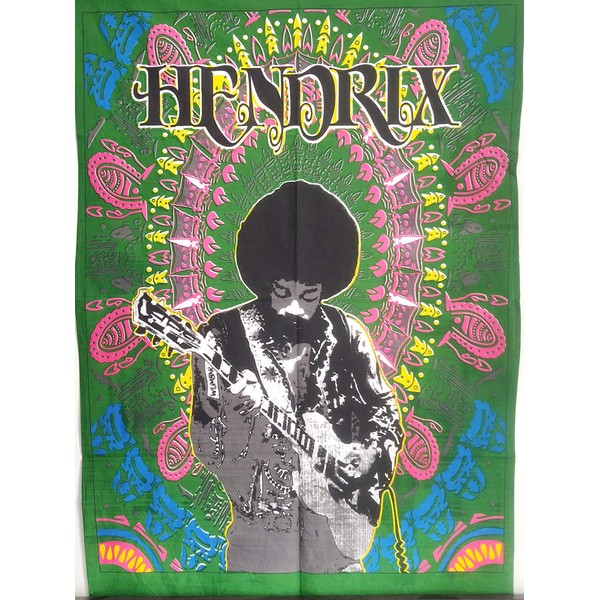 ICC Jimi Hendrix Guitar Poster Wall Hanging Tapestries 30 x 40 Inches Jimmie Hendrix Classic Rock legend Music Tapestry Jimmy Bohemian Decoration Psychedelic Hippie Large Vintage Decor Green