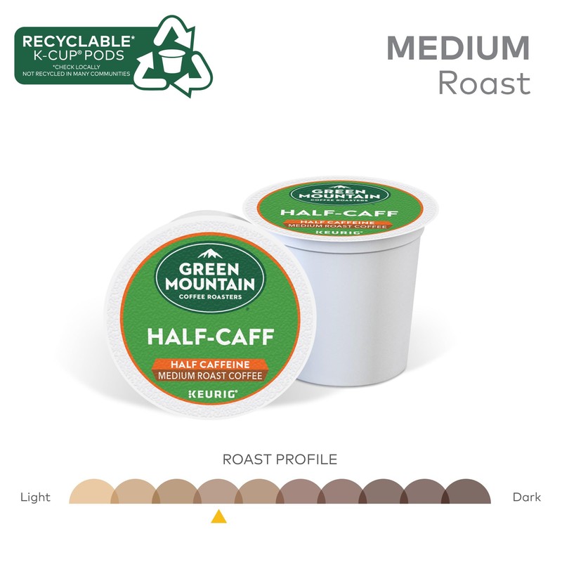 Green Mountain Coffee Roasters Half Caff Keurig Single-Serve K-Cup pods,