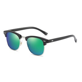 EJDHA Retro Half Frame Sunglasses Black Gold UV Protection Mirrored Lenses, Black/Green Reflective, Unit size