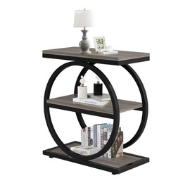 NicBex Coffee Tables Industrial 3 Tier Center Table for Living Room Side Table with Double Round Metal Frame and Adjustable Foot Pads for Living Room, Bedroom and Study, Grey