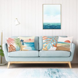 Bonhause Modern Tropical Pillow Covers 18x18 Inch Set of 4 Palm Leaves Decorative Pillows Case Soft Velvet Tropical Decoration for Patio Garden Bed Home Decor