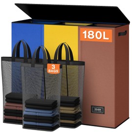 SOLEDI 180L Laundry Hamper 3 Section, Extra Large Laundry Hamper with Lid, Dirty Clothes Hamper with Sturdy Handle, Large Laundry Basket Organizer for Laundry Room, Bedroom, Hampers for Laundry