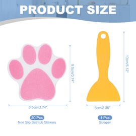 PATIKIL 20 Pcs Non Slip Bathtub Stickers, Anti Slip Shower Stickers with Scraper Bathroom Shower Floor Decals Paw Footprint Cute Treads Tubs, Pink