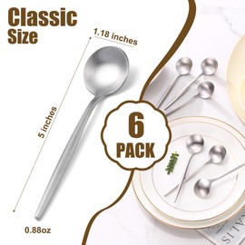 Coffee Spoons Set,Stainless Steel Teaspoons of 6,Espresso Spoons 5.11 inch,Demitasse Dessert Spoons,Small Tea Spoons Mini for Stirring,Matte Finish,Dishwasher Safe