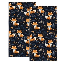 Snowmolle Hand Towels for Bathroom,Cute Foxes Floral Hand Towel Set of 2 Face Washcloths Fingertip Kitchen Towels Soft Bath Dish Cloth for Gym Hotel Spa Sport 14"X28"