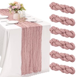 6 piezas de camino de mesa de 10 pies de gasa rosa polvoriento estilo bohemio, tela de gasa rústica transparente para mesa, decoración de mesa bohemia para boda, cumpleaños, baby shower, fiesta (rosa