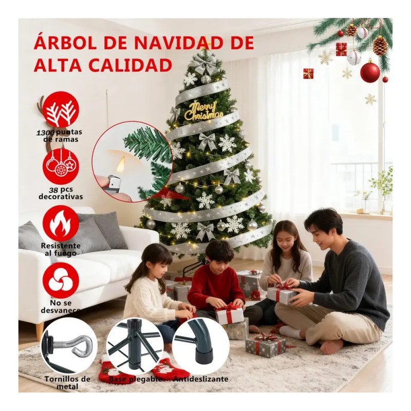 HERFLOS INTERACTIVO - Árboles De Navidad 2.2m Verde Pino Artificial