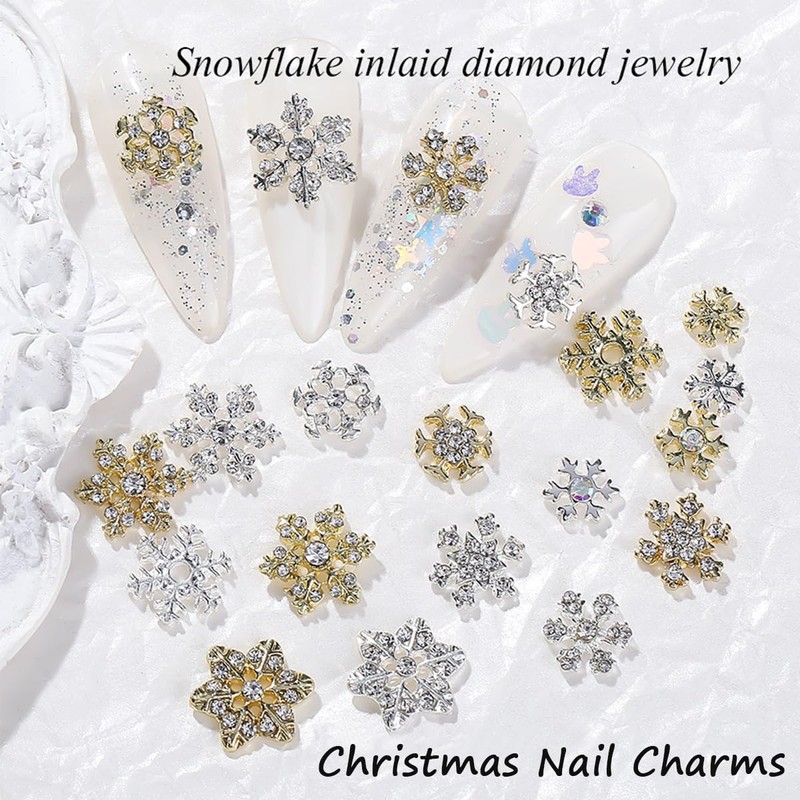 20Pcs Snowflake Nail Art Charms Christmas Nail Rhinestones 3D Flat