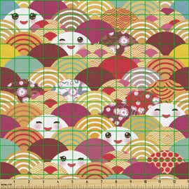 Lunarable Kawaii Tela por Metro, Diversión Kawaii Squama, Decorativa para Tapicería y Textiles del Hogar, 2 yardas, Multicolor