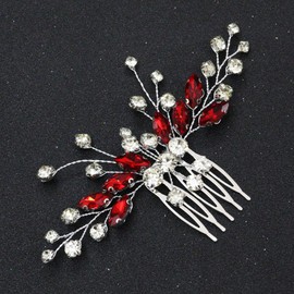 Brihasory Bohe Green Wedding Bridal Hair Comb Rhinestone Hair Accessories for Brides Flower Headpiece Romantic Hair Ornaments Prom Tiaras for Girls and Women Valentine Bridesmaid Gifts(Silver Red)