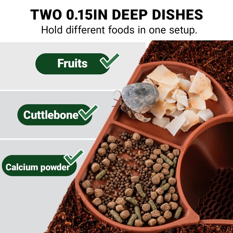 Hermit Crab Hideout with Dual Food Bowls, 2-in-1 Cave Shelter