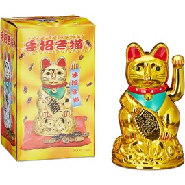 Feng Shui Gift Shop Maneki Neko Waving Cat Good Luck Bringer, Gold (10.7 x 10.4 x 16cm)