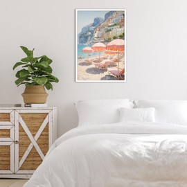 Quark Vintage Amalfi Coast Scenery Wall Art Retro Italy Beach Landscape Painting Summer Coastal Aesthetic Wall Art Colorful Nature House Prints For Living Room Home Gallery Decor 12x16in Unframed