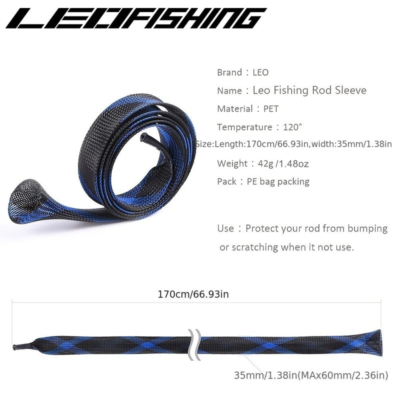 LEOFISHING Fishing Rod Sleeve Braided Mesh Rod Protector Fishing Rod