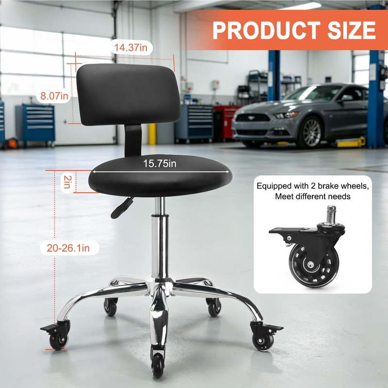 LWADALN Shop Stool with Backrest, Mechanic Garage Stool for Workshop,