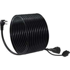 20FT Black Outdoor Extension Cord - 16Gauge SJTW Garden Extension with Flat Plug, 1625Watt Weatherproof Resistant Jacket 3Prong Appliance Extension