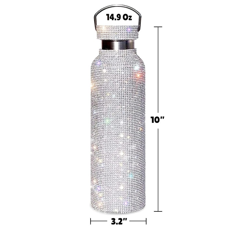 TISHAA Bling Dazzling Stylish Rhinestone Refillable Reusable Stainless Steel Water