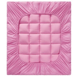 KUB Twin Cotton Mattress Topper, Breathable Pillow Top with 8-21 Inch Deep Pocket, 3D Snow Down Alternative Fill, Fluffy College Dorm Mattress Pad Cover (Pink, 39 * 75inch)