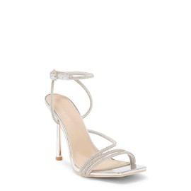 Wild Diva Women's Square Toe Rhinestone Embellished Straps Formal Stiletto High Heels Narala-02 (Silver PU, 9)