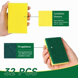 Whfoeps Whfoeps Scrub Sponges Kitchen 32 Count, Non-Scratch Scrub Dish Sponges, Heavy Duty Scrub Sponges for Cleaning, Effortlessly Clean Your Stovetop, Sinks, Stoves, Appliances, ZSQ111