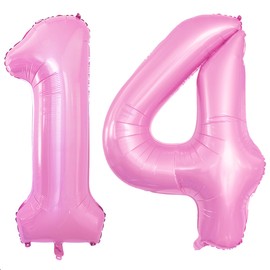 GOER Number 14 Balloons for 14th Birthday Sweet 14 Party Decorations,42 Inch Jumbo Foil Helium 41 Balloons for 41st Birthday Party Decoration (Light Pink)