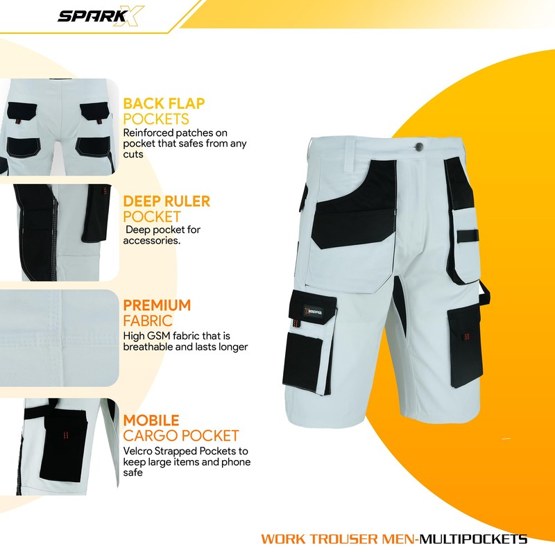 SparkX Mens Painters Shorts with Stretch Crotch- Decorators Cargo Combat