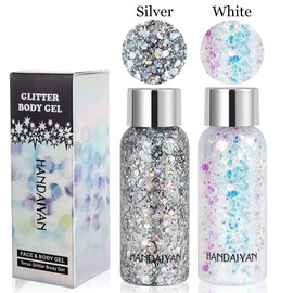 Body Glitter Gel Face Glitter Makeup Long Lasting Mermaid Sequins Eye Glitter Hair Glitter Party Carnival Music Festival Glitter - White