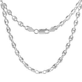 Sterling Silver Puffed Anchor Chain Bracelet 4.2mm Nickel Free Italy, 7 inch