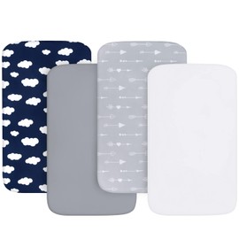 Bassinet Sheets for Boys and Girls (33" x 20"), 4 Pack, Compatible with Mika Micky, Baby Delight, Dream On Me, AMKE and Other Rectangle Bassinet Mattress, Ultra Soft & Skin Friendly, Washer & Dryer