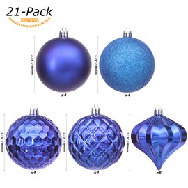 Sea Team 21-Pack Christmas Ball Ornaments with Strings, 80mm/3.15" Large Size Baubles, Shatterproof Plastic Christmas Bulbs, Hanging Decorations for Xmas Tree, Holiday, Wedding, Party, Blue