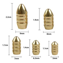 15Pcs Brass Fishing Weights Kit Fishing Brass Hollow Sinkers Fishing Copper Weights for Freshwater Saltwater Fishing Tackle Weights Kit Sizes 1.8g 3.5g 5g 7g 10g