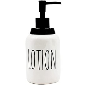 Ceramic Liquid Soap Dispenser, Modern Farmhouse Style Kitchen Counter Décor, Ideal for Kitchen Dish Soap, Hand Soap, Essential Oil & Lotion (Lotion, White Bottles with Black Pump and Lettering)