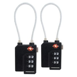 2 x V.S.P. Luggage Locks TSA Approved, Cable Travel Locks, 3 Digit Combination Zipper Locks for Travel Suitcase, Baggage, Backpack, Briefcase, Small Locker Lock for Gym, School (2, Black)