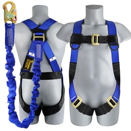 TRSMIMA Safety Harness Fall Protection - Full Body Construction Roofing Harness Kit Attached 6 ft Lanyard ANSI OSHA