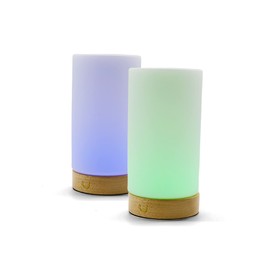 LuvLink Cylinder Friendship Lamp v3 New WiFi Range - Bluetooth - Wood & Glass Design (Natural, Set of Two)