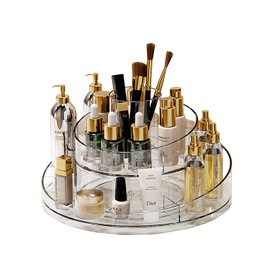 Taiuloo Makeup Organizer, Spinning Lazy Susan Round Turntable Cosmetics Storage Tray, 2 Layers Rotating Holder Organizer Case for Lipsticks, Nail Polish, Jewelry, Perfumes, Skincare, Clear