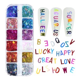 Nail Hologram Letter 12 Colors Nail Sequins English Alphabet Colorful Ultra Thin Glitter Flakes Nail Glitter Glitter Face Body Gel Nail Resin Handmade Nail Art Decor Parts Craft DIY Storage Case