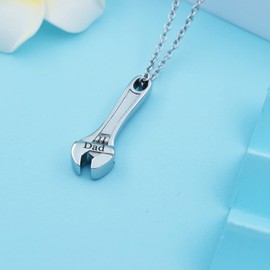Loybora Mechanic Wrench Cremation Jewelry for Ashes Stainless Steel Tool Urn Pendant Locket Keepsake Memorial Urn Necklace for Men Women Holder Ashes for Pet Human, Stainless Steel, No Gemstone