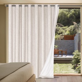 H.VERSAILTEX Linen Blackout Curtains Durable Thick Textured Linen Look 100% Blackout Patio Door Curtain, Anti Rust Grommet Extra Wide Sliding Glass Door Curtains, W100 x L84 inch- Ivory