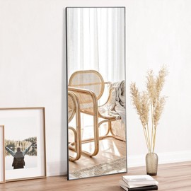OLIXIS Full Length Mirror 59"x16" for Bedroom, Full Body Mirror with Stand, Hanging or Leaning for Wall, Aluminum Alloy Thin Frame Floor Standing for Living Room, Long, Deep Black