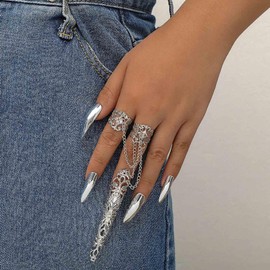 Inateannal Punk Finger Claw Chain Bracelet Finger Nails Tip Claw Bracelet Gold Slave Hand Harness Bracelet Vintage with Fingernail Claw Ring Bracelet Jewellery for Women and Girls, Zinc