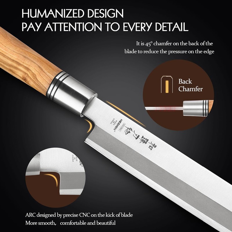 HEZHEN 300mm Sashimi Knife,Forged Steel Sushi Yanagiba Knife, Sushi Slicing,