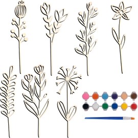 IBEQUEM Wooden Wildflowers Wall Decor, 7Pcs Colorable Wood Flowers Cutout Signs, Boho Flowers Wall Hanging Sculpture, Decals Peel Stick for Nursery Wall Art Bedroom Living Room Decor DIY Crafts