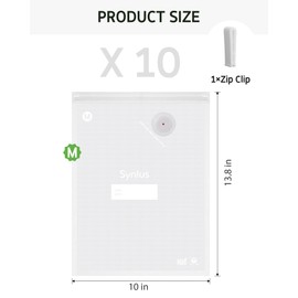 Syntus Vacuum Sealer Bags for Food, 10 Pcs Medium Size 10" x 13.8" Food Storage Bags for Sous Vide Cooking Microwave Heating, Air Valve Zipper Bags & Zip Clips