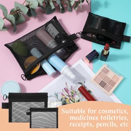 Nogeqi 4 Pack Small Cosmetic Bag for Purse,Small Mesh Bags,Mini Zipper Pouch,Balck Mesh Makeup Bag,Travel Pouches for Daily Toiletries Office Supplies & Cosmetics Accessories Organizer(2 Sizes)
