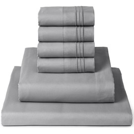 Mellanni Full Sheet Set - 6-Piece Iconic Collection Bedding, (Including 4 Pillowcases), 16-Inch Deep Pocket, Easy Care, Extra Soft, Cooling Sheets, Brushed Microfiber - Light Gray
