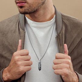 Lattd Skull Necklace with Black Obsidian 925 Sterling Silver Gothic Skeleton Pendant Goth Jewelry for Men Women