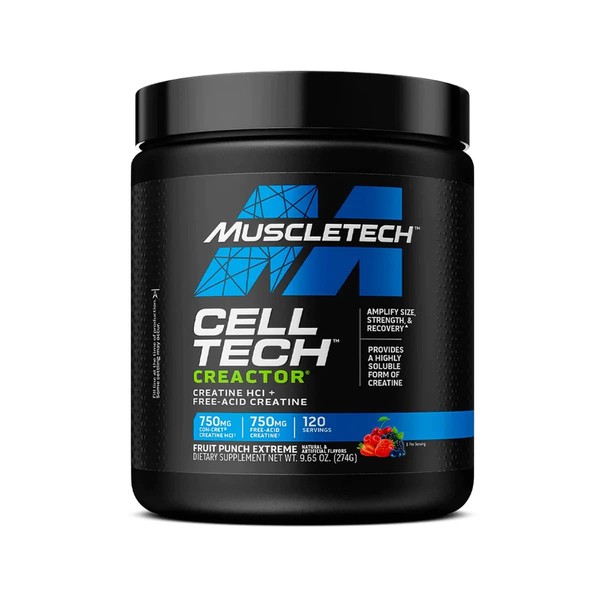 MuscleTech Cell-Tech Creactor | Creatine HCl Formula | Muscle Builder for Men & Women | Creatine HCl + Free-Acid Creatine Supplements | Fruit Punch Extreme, 120 Servings